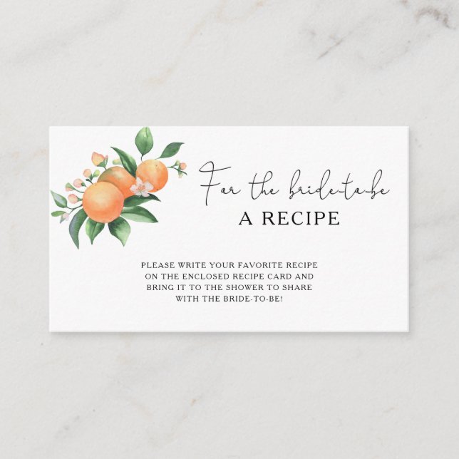 Carte D'accompagnement Orange Citrus - Recette pour que la mariée soit (Devant)