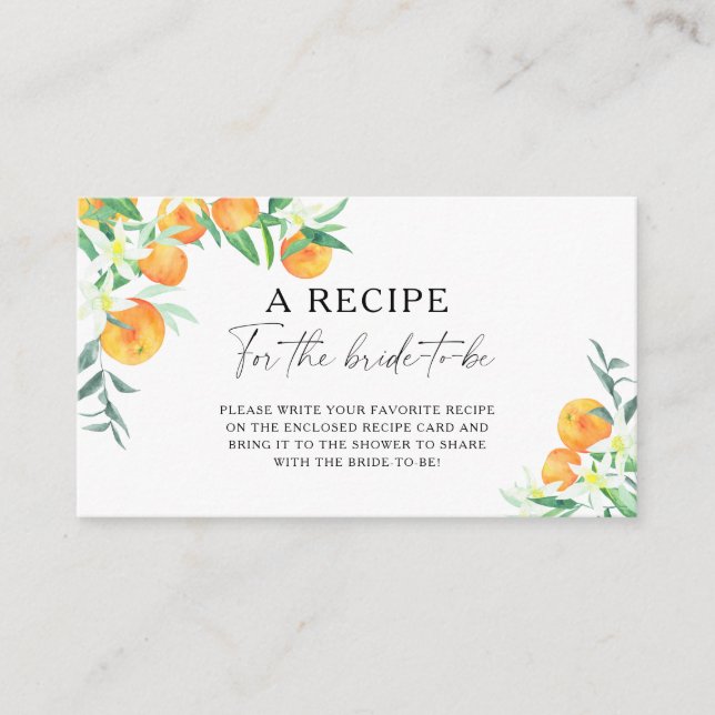 Carte D'accompagnement Orange Citrus - Recette pour que la mariée soit (Devant)
