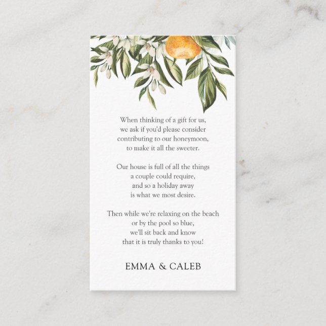 Carte D'accompagnement Orange Clementine Honeymoon Wish Fund (Devant)
