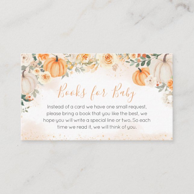 Carte D'accompagnement Orange Floral Greenery Livres Citrouilles pour béb (Devant)