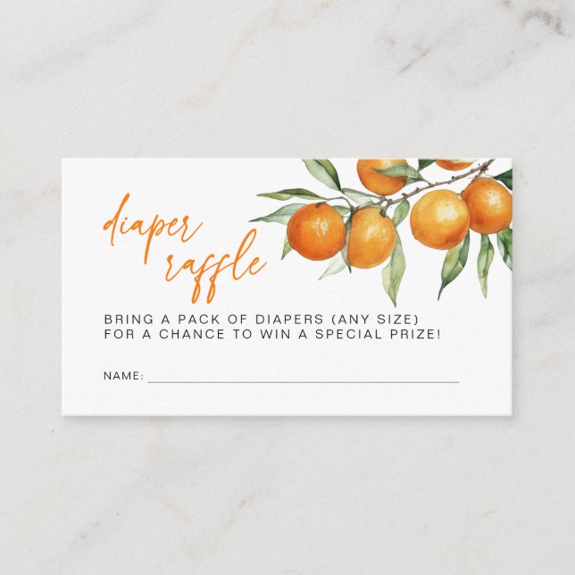 Carte D'accompagnement Orange Little Cutie Baby shower Déchets Raffle (Devant)