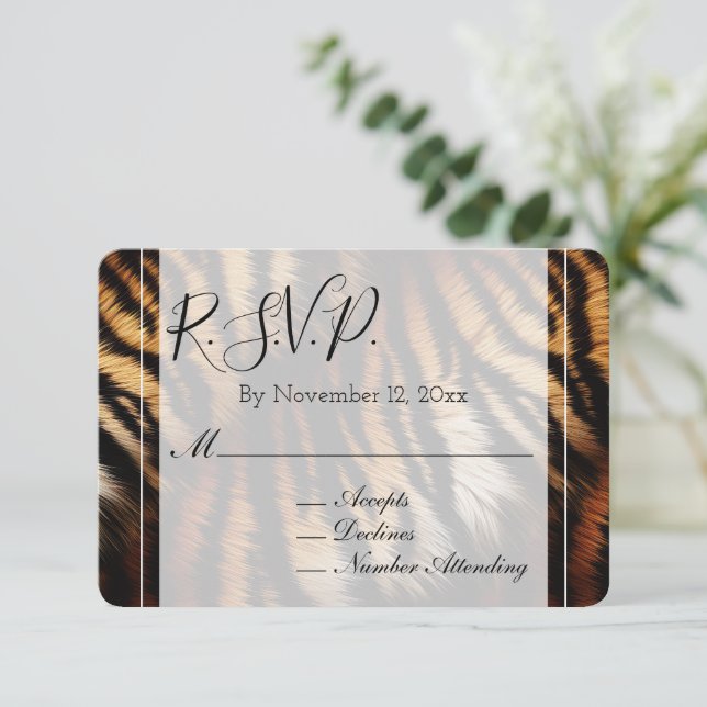 Carte D'accompagnement Orange noir Tigre rayures Mariage animal RSVP (Debout devant)