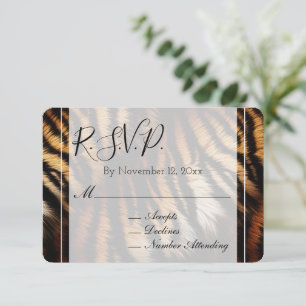 Carte D'accompagnement Orange noir Tigre rayures Mariage animal RSVP