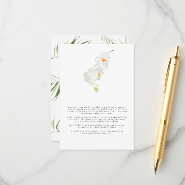 Carte D'accompagnement Orchidée blanche | Détails du Mariage vertical (Devant/Arrière en situation)