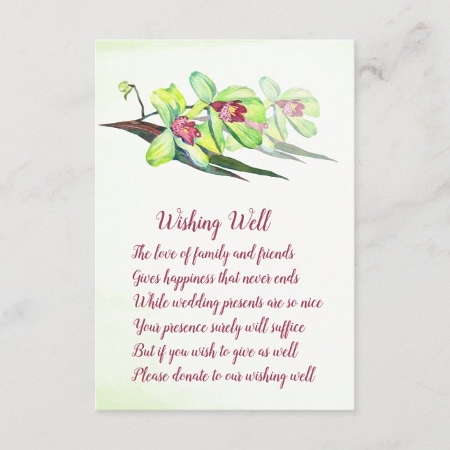 Carte D'accompagnement Orchidée verte Marsala Mariage souhaitant de bonne (Devant)