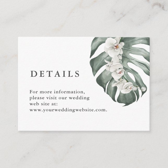 Carte D'accompagnement Orchidées blanches sur Monstera Détails du site We (Devant)