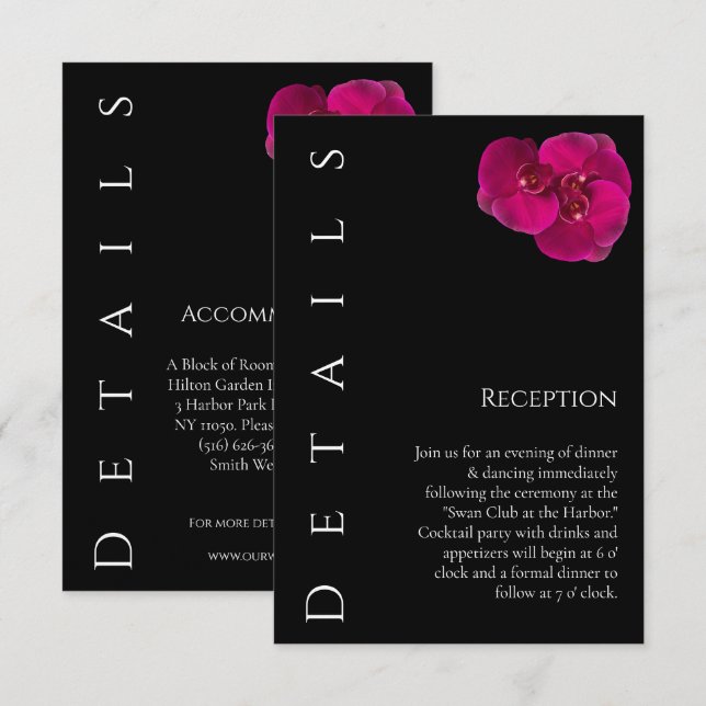 Carte D'accompagnement Orchidées Fuchsia moderne - Détails Mariage - (Devant / Derrière)