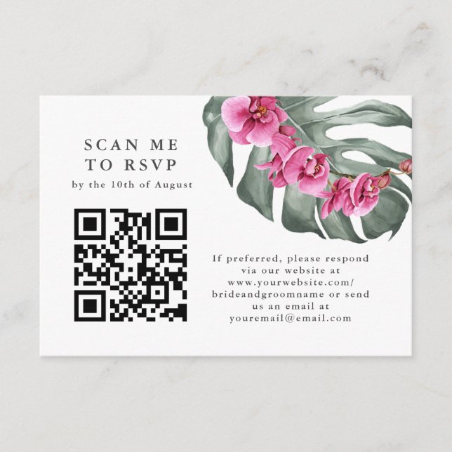 Carte D'accompagnement Orchidées roses chaudes Tropical QR Code RSVP (Devant)