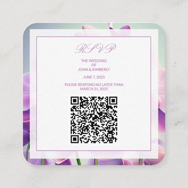 Carte D'accompagnement Orchidées violettes Boîtier de code QR Mariage Flo (Dos)
