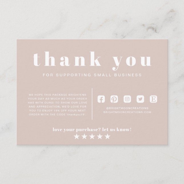 Carte D'accompagnement Ordre rose minimal Insérer Merci Petites entrepris (Devant)