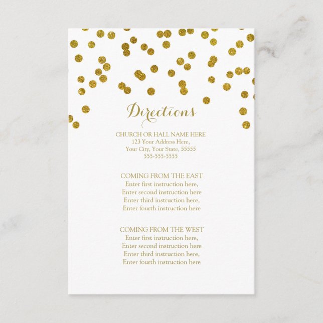 Carte D'accompagnement Orientation du Mariage Gold Confetti (Devant)