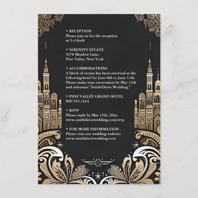 Carte D'accompagnement Ornat Retro Arabe Exotique Bold Mariage damassé (Devant)