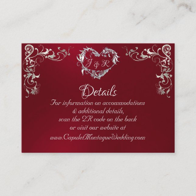 Carte D'accompagnement Ornate Frame & Heart - Red/Silver (Devant)