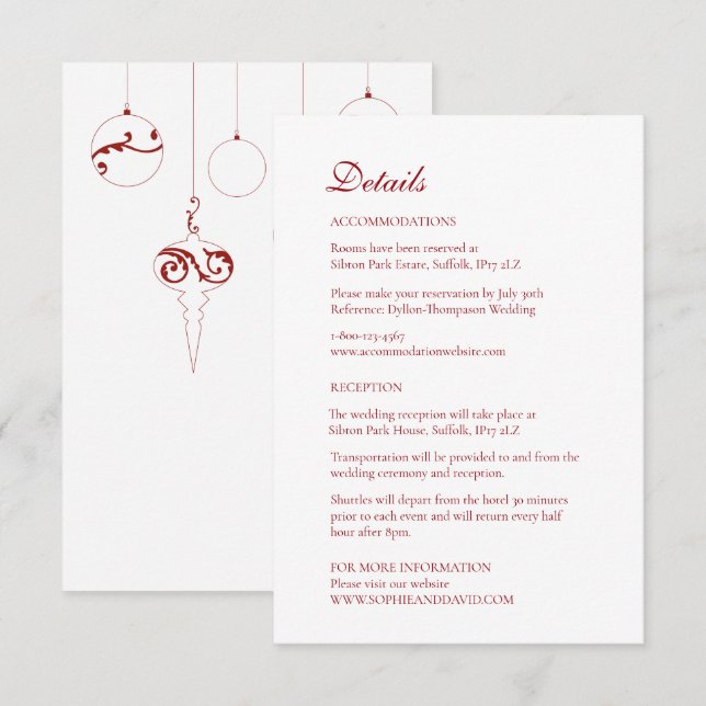 Carte D'accompagnement Ornements Bauble de Noël Rouge d'hiver (Devant / Derrière)