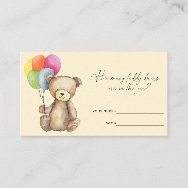 Carte D'accompagnement Ours avec ballons - Devinez combien de nounours (Devant)