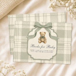 Carte D'accompagnement Ours en gingham vert sauge Livres pour bébé