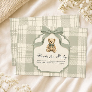 Carte D'accompagnement Ours en gingham vert sauge Livres pour bébé