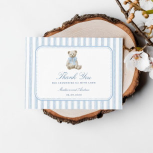 Carte D'accompagnement Ours en peluche à rayures bleues Baby Shower Merci