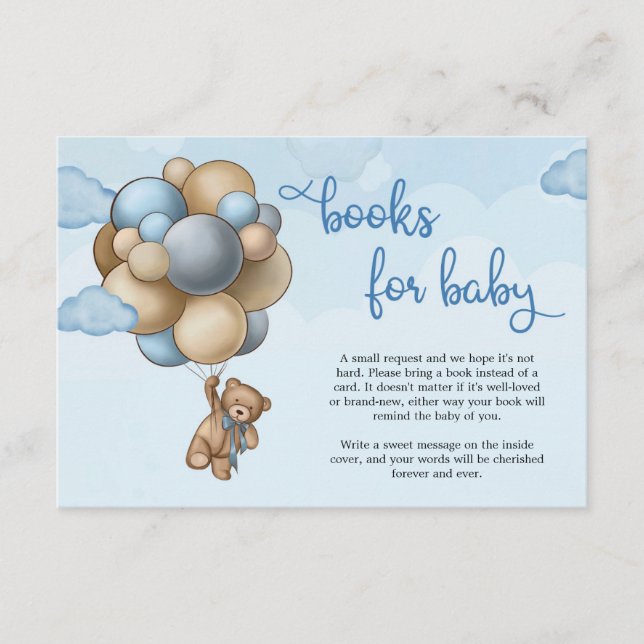 Carte D'accompagnement Ours en peluche avec ballons bleu brun demande de  (Devant)