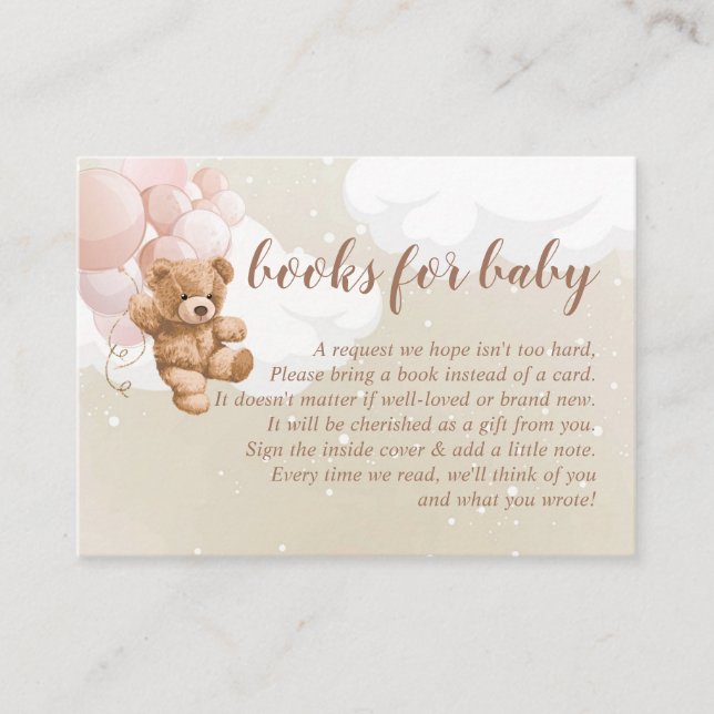 Carte D'accompagnement Ours en peluche avec ballons roses Livres pour car (Devant)