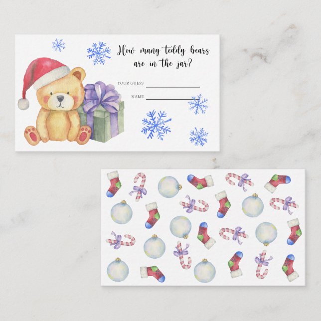 Carte D'accompagnement Ours en peluche de Noël - devinez combien de nouno (Devant / Derrière)