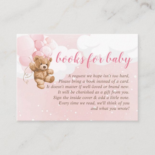 Carte D'accompagnement Ours en peluche rose avec ballons Livres pour cart (Devant)