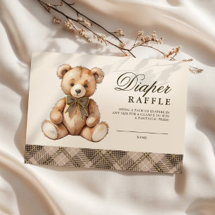 Carte D'accompagnement Ours en Vichy Marron Baby Shower Tirage au Sort Co