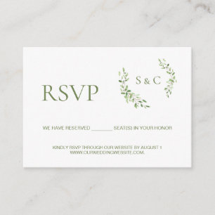 Carte D'accompagnement Page verte Monogram Crest Site mariage RSVP