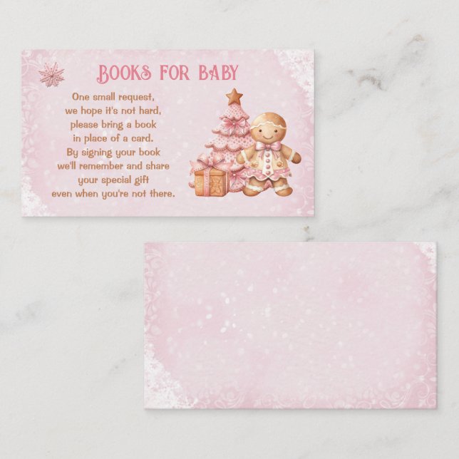 Carte D'accompagnement Pain D'Épice Baby shower Rose Livres Pour Bébé (Devant / Derrière)