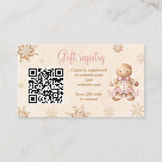 Carte D'accompagnement Pain d'épice Baby shower rose Registre cadeau QR (Devant)