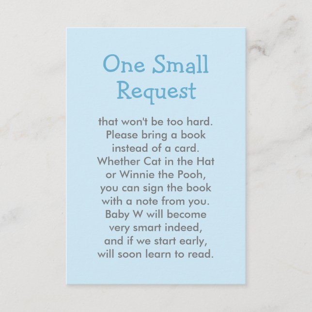 Carte D'accompagnement Pale Blue Book Demande Baby shower garçon (Devant)