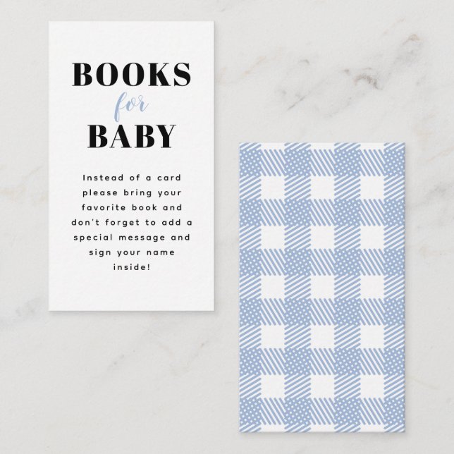 Carte D'accompagnement Pale Blue En vichy Plaid Baby shower Book Demande (Devant / Derrière)