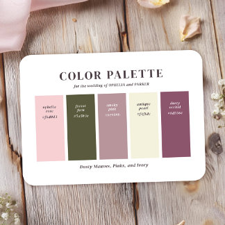 Carte D'accompagnement Palette couleur Mariage rose pâle Mauve ivoire