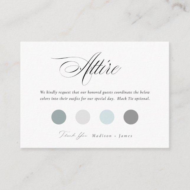 Carte D'accompagnement Palette de couleurs Classic Mariage Attire Code ro (Devant)