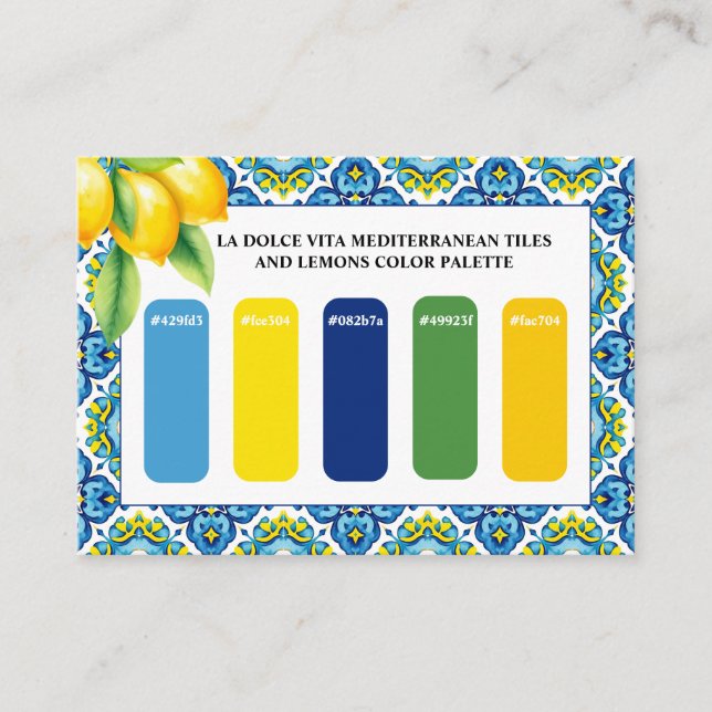 Carte D'accompagnement palette de couleurs de mariage bleu méditerranéen  (Devant)