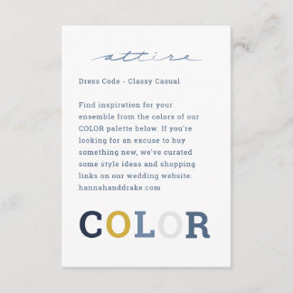 Carte D'accompagnement Palette de couleurs de mariage Code vestimentaire