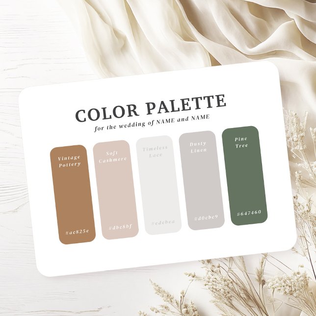 Carte D'accompagnement Palette de couleurs Mariage minimaliste neutre en  (The Serenity Wedding Suite Vintage Pottery Color Palette - Mix and match for the perfect wedding.)