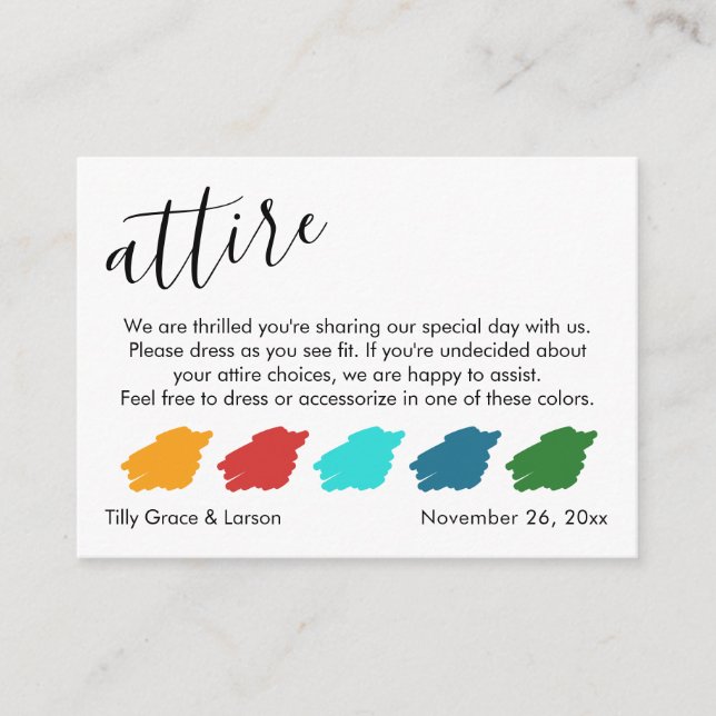 Carte D'accompagnement Palette de couleurs Suggestions Mariage Invité Att (Devant)