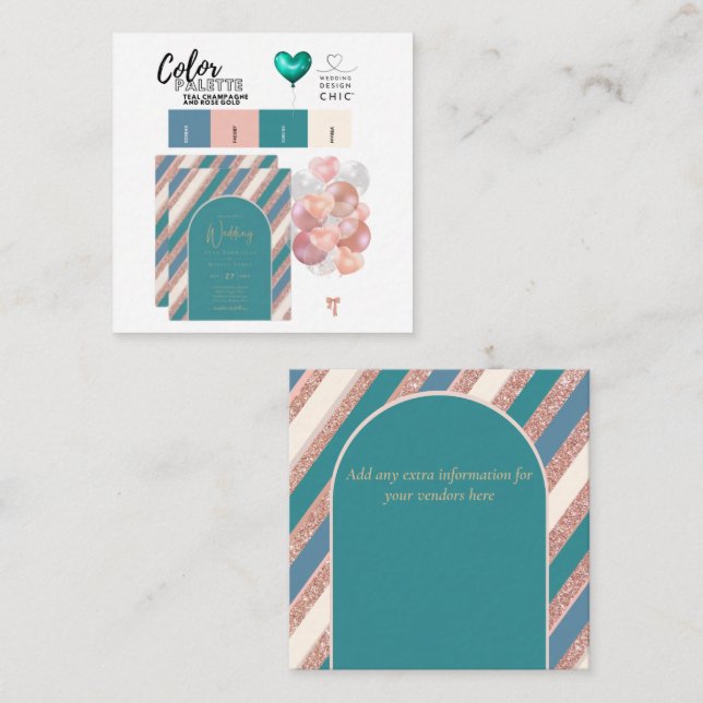 Carte D'accompagnement Palette de couleurs Turquoise Rose Gold Mariage Ca (Devant / Derrière)