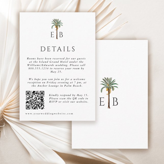 Carte D'accompagnement Palm Elegant Tropical Monogram Wedding Details (Créateur téléchargé)