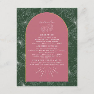 Carte D'accompagnement Palm Feuille Pink Green Arch Détails du Mariage