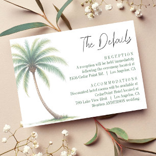 Carte D'accompagnement Palm Tree Tropical Island Watercolor Mariage vert