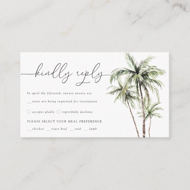 Carte D'accompagnement Palm Tree Tropical | Réponse RSVP de mariage minim (Devant)