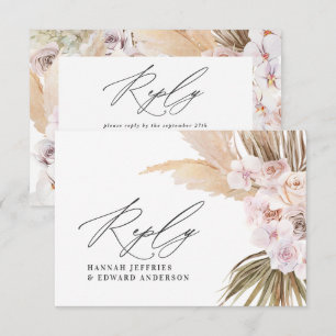 Carte D'accompagnement Palme feuille pampas herbe naturel rose mariage RS