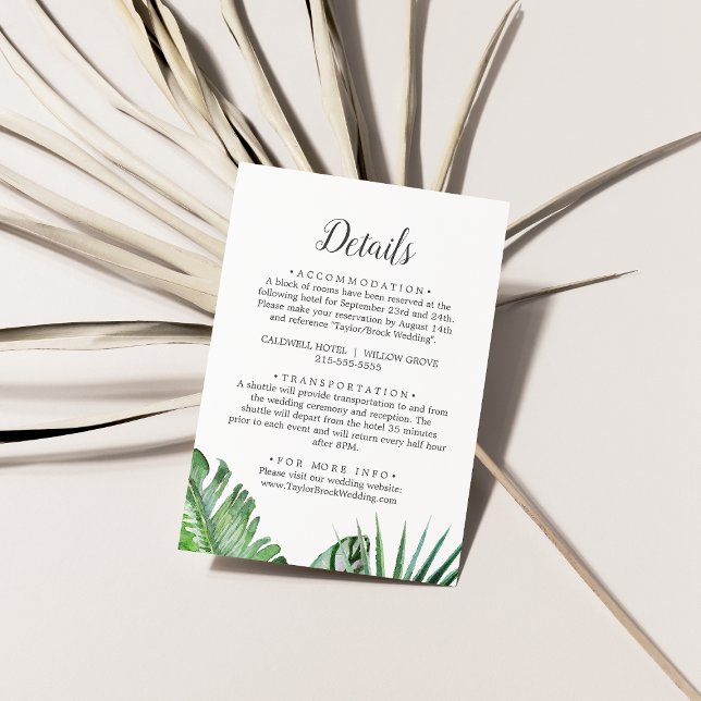 Carte D'accompagnement Palme tropicale sauvage | Détails du Mariage Motif (Créateur téléchargé)
