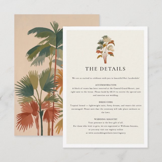 Carte D'accompagnement Palmiers tropicaux Aquarelle Pastel Boho Mariage (Devant / Derrière)