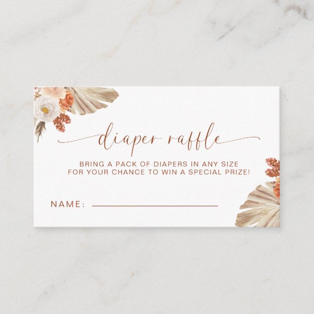 Carte D'accompagnement Pampas Grass Boho Diaper Raffle Baby shower du dés (Devant)