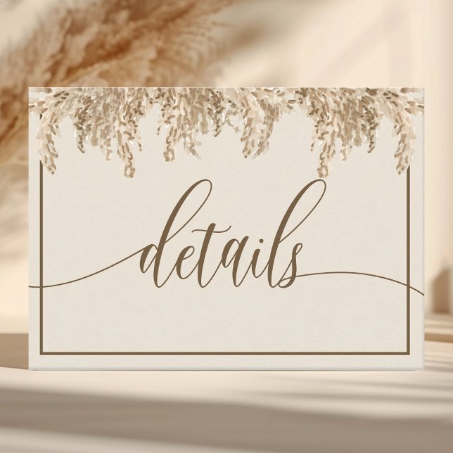 Carte D'accompagnement Pampas Grass Earthy Bohemian Détails du Mariage (Créateur téléchargé)
