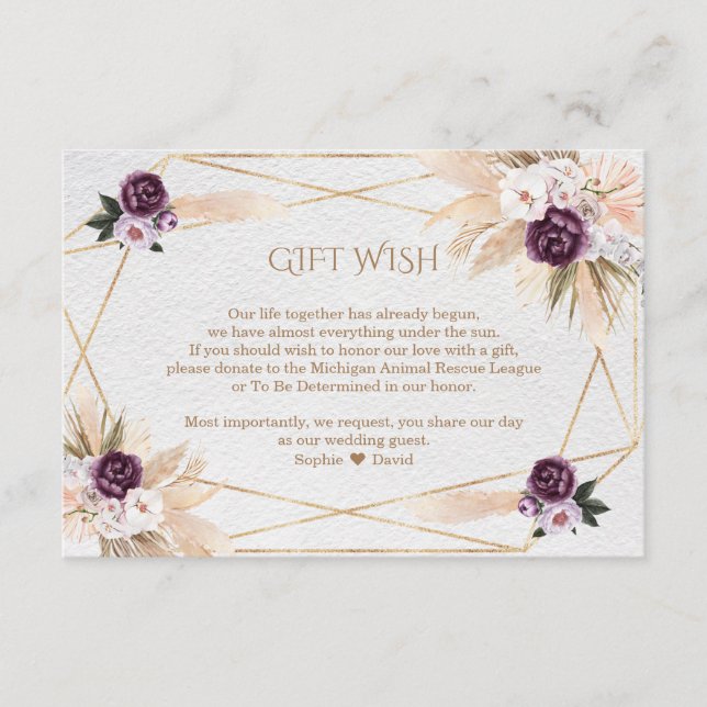 Carte D'accompagnement Pampas Grass Purple Fleurs Mariage Cadeaux Souhait (Devant)
