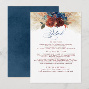 Carte D'accompagnement Pampas Grass Terracotta Navy Blue Détails du Maria
